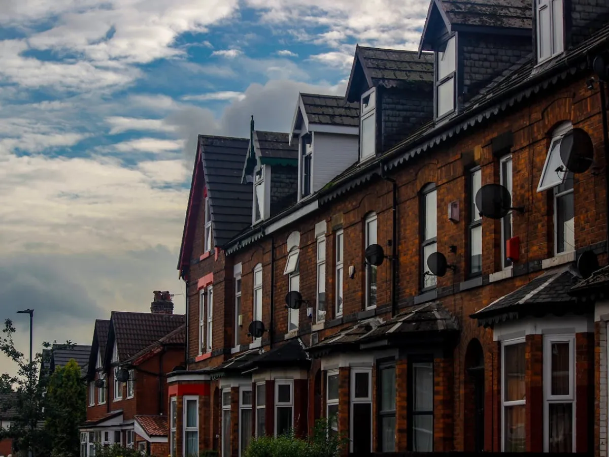 Row of red brick residential houses